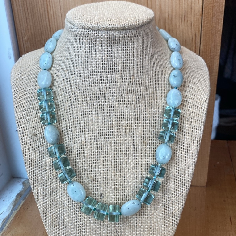 Blue Kiwi Stone & Glass Necklace